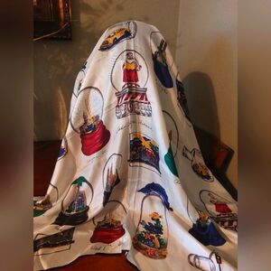 Saks Fifth Avenue 100% Silk Scarf Cities In Globes Christmas Settings Vintage